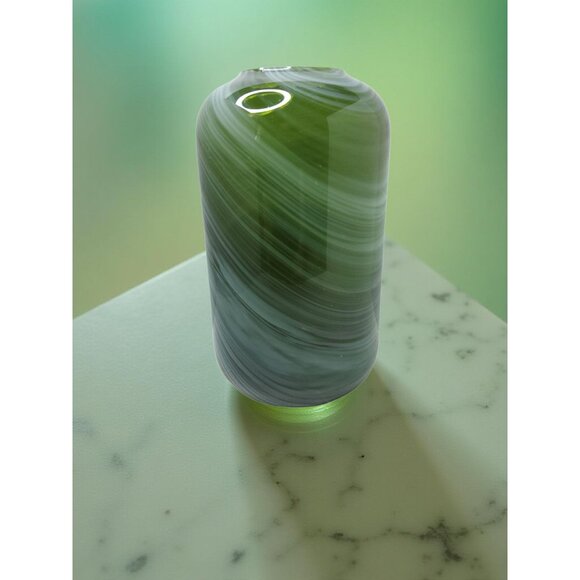 Vintage Heavy Art Glass Hand Blown Green,White,Black Swirl Pattern Vase - Picture 5 of 13